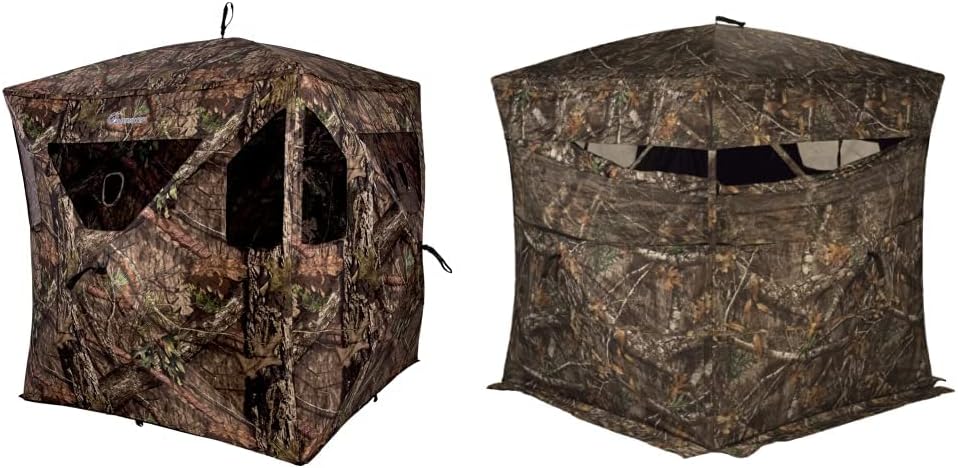 Ameristep Brickhouse 3-Person Easy Set-Up Low-Noise Hunting Camouflage Ground Blind, Mossy Oak Break Up Country